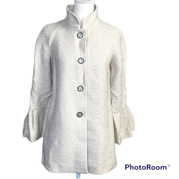 Zara cream tweed coat with bell sleeve Small - Picture 2 of 7